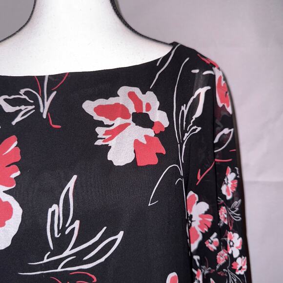 Calvin Klein Black Floral Chiffon Tunic Top women’s Size Medium - Picture 5 of 9